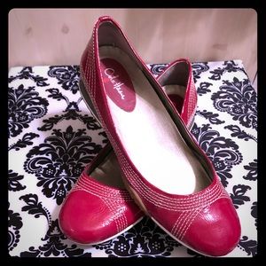 Red leather Cole Haan wedge flats